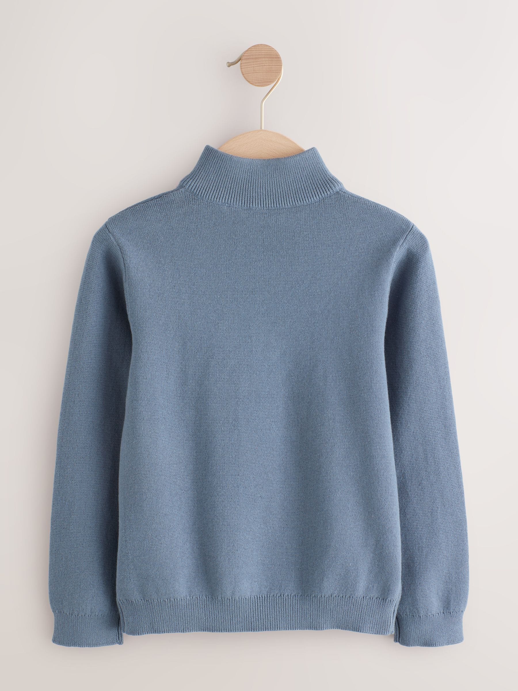Blauw - Trui met kwartrits (3-16jr)