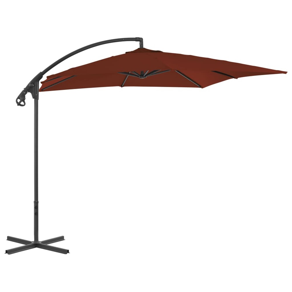 Parasol meuble de jardin déporté avec mât en acier 250 x 250 cm terre cuite