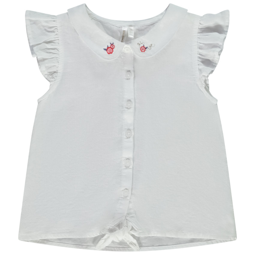 Chemise sans manches col claudine brodé pour bébé fille