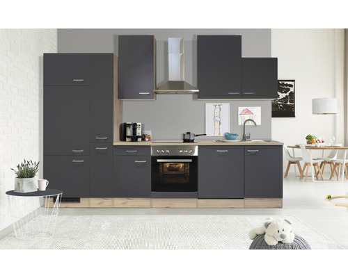 Flex Well keukenblok met apparatuur Tiago 310 cm basaltgrijs mat gedemonteerd omkeerbaar model 00011845