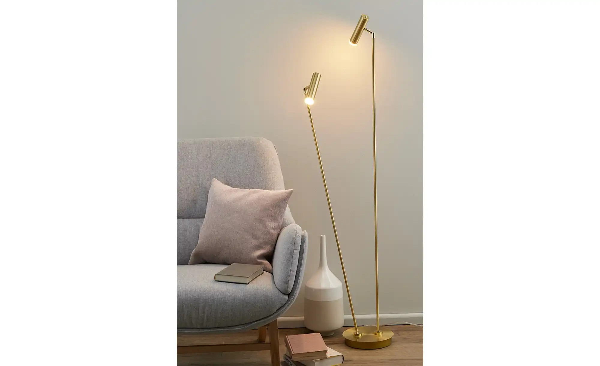 HELL-höllisch gutes Licht LED-Stehleuchte, 2-flammig, messing-matt