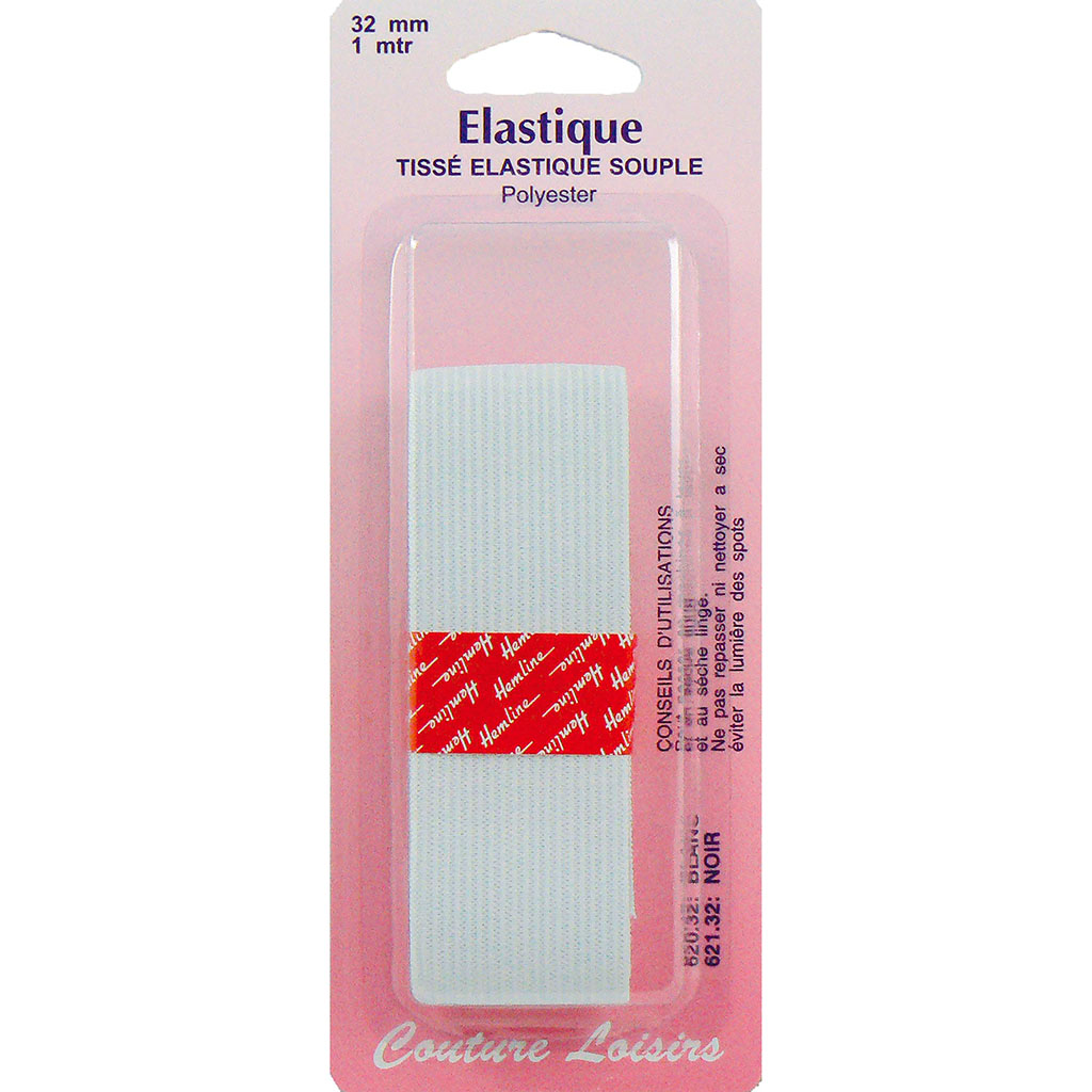 Elastique tissé souple blanc 32mmx1m