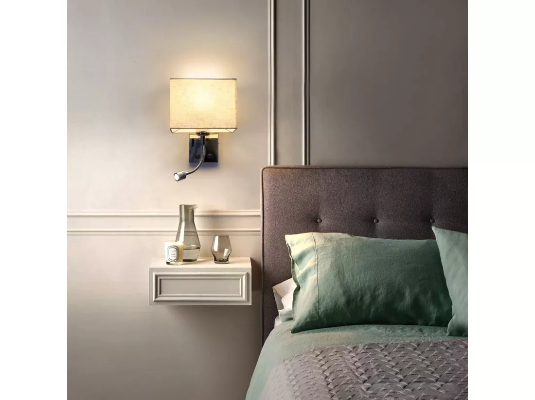 NETTLIFE lot de 1 lampes murales LED intérieur chambre applique salon lampe de lit lit tissu avec bras de lecture flexible E27