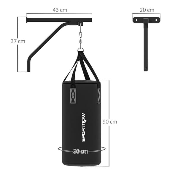 Boksepose veggmontert bokseposestativ med hansker, håndstropper og 360° roterende krok, justerbar boksesekkholder for boksesekk, sandsekk, stål, svart