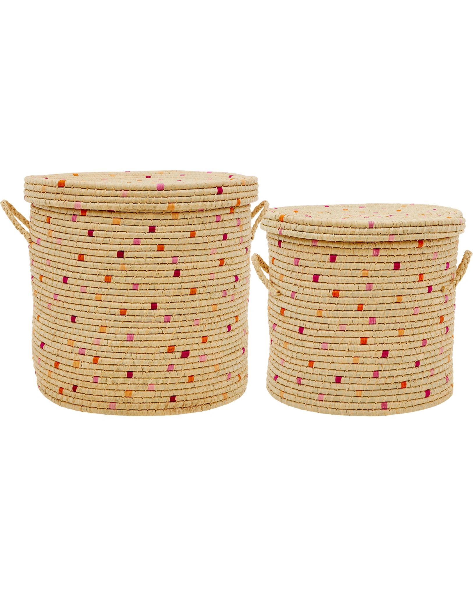 Raffia-Aufbewahrungskorb DETAILS IN RED 2er-Set mit Deckel in rot
