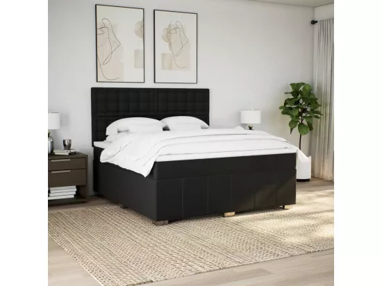 Sommier à lattes de lit avec matelas Noir 180x200 cm Tissu