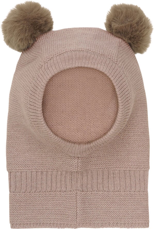 Huttelihut Balaclava Windstop w. Pompoms Mahogany rose