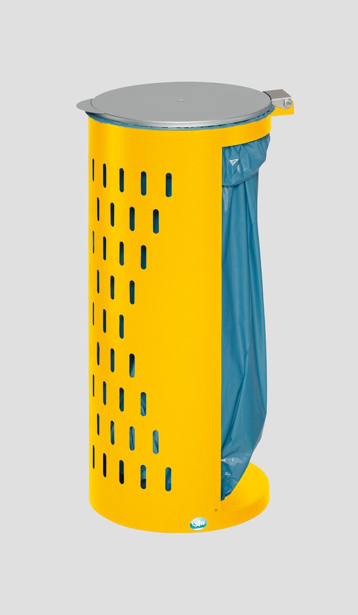 PROREGAL Compacte afvalbak, geperforeerd, met deksel, vulopening 35 cm, hxbxd 85 x 44 x 44 cm, staal, geel