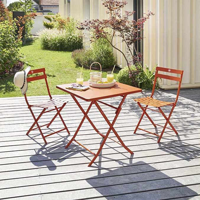 Ensemble table de jardin + 2 chaises GREENSBORO Roland-Garros Terre Battue