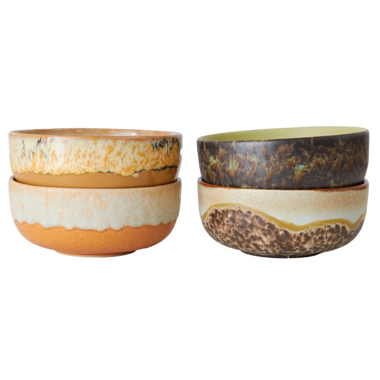 HKliving 70's Ceramic tapas kom set van 4 Drift