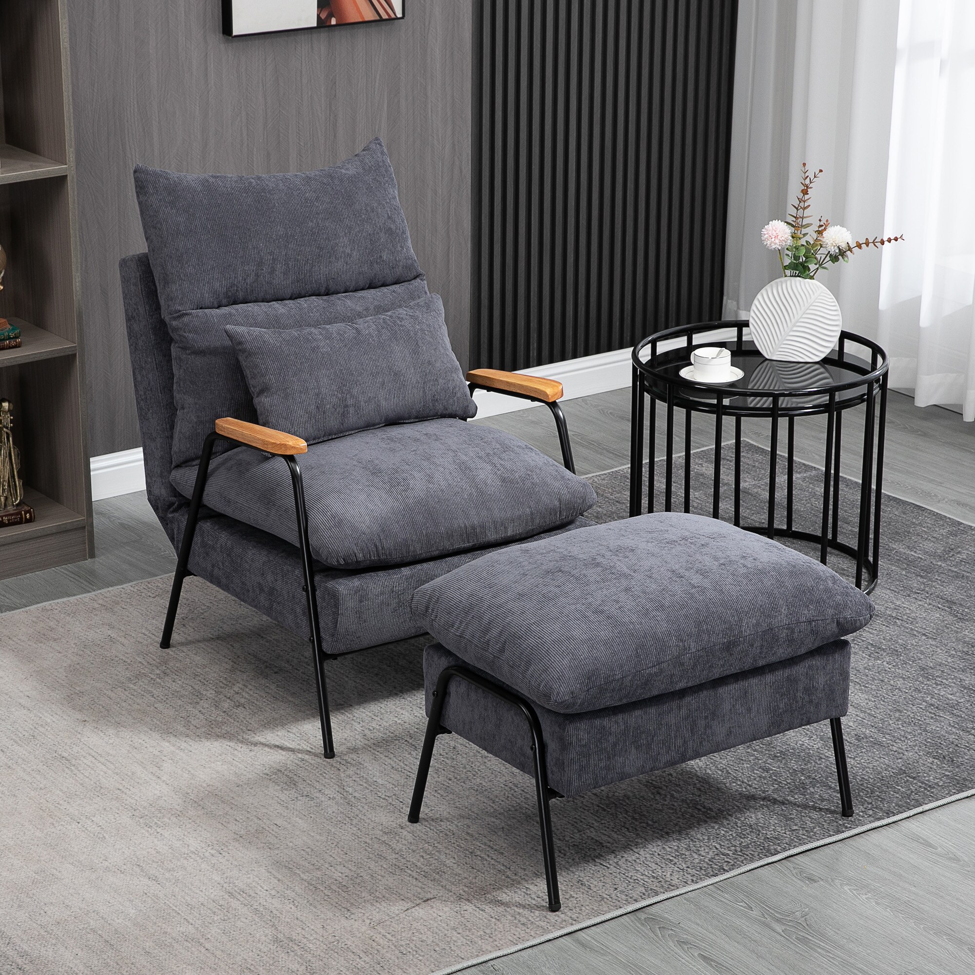 HOMCOM Polstersessel mit Kissen und Fußhocker 68L x 91,5B x 88H cm