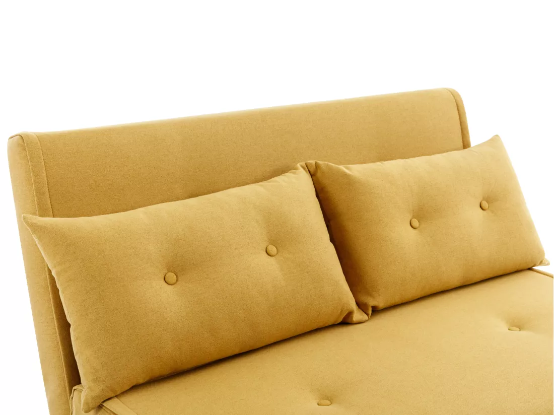 Canapé 2 places convertible en tissu jaune moutarde URIBIA