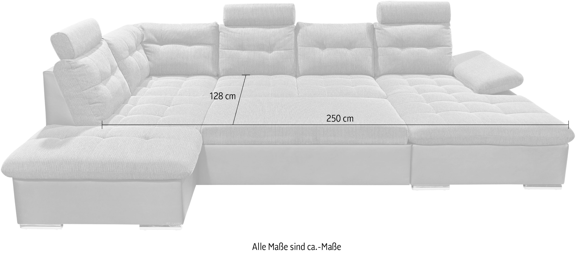 ED EXCITING DESIGN Wohnlandschaft »Jakarta U-Form mit Bettfunktion, Bettkasten« Armteilverstellung, Kopfstützen & 3 Nierenkissen