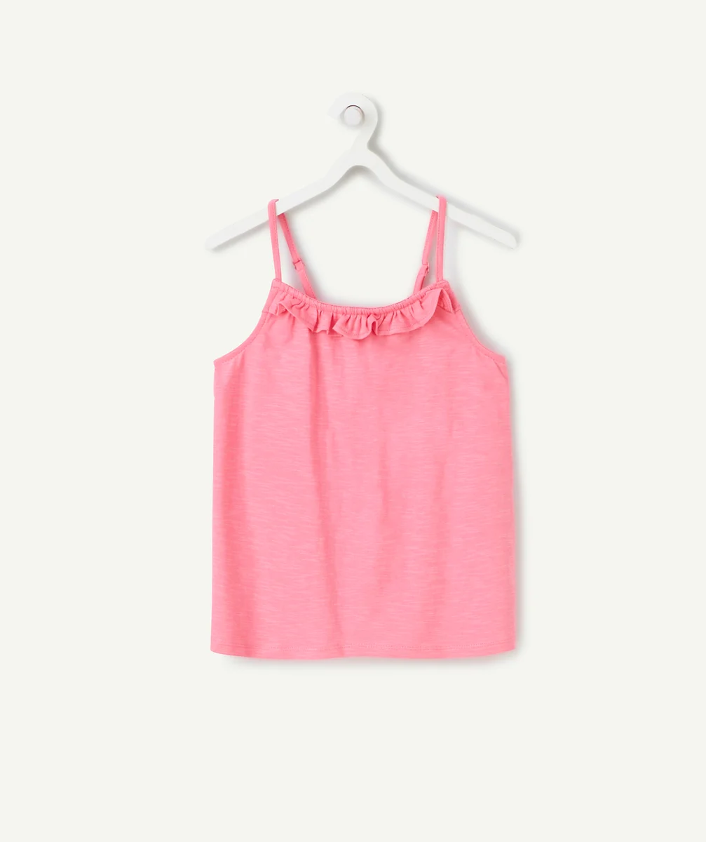débardeur fille en coton bio rose avec volants