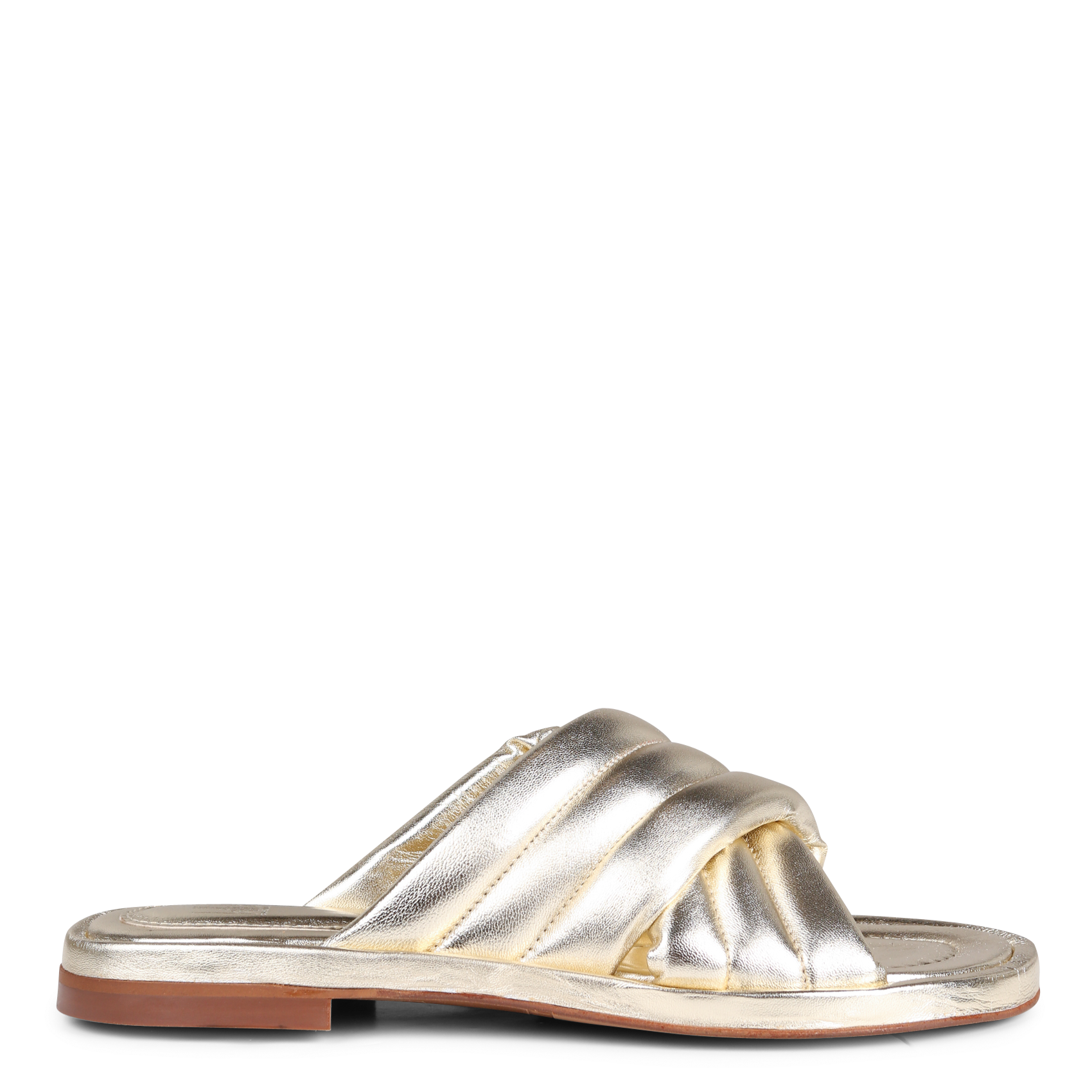 Mules plates en cuir| Doré