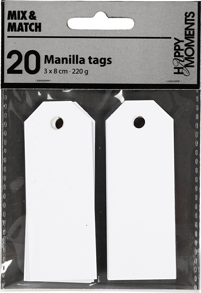 Manillamærker - Str. 3X8 CM - 220 G - Hvid - 20 Stk