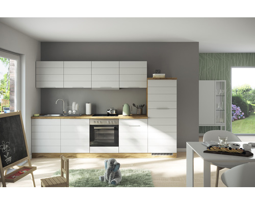 Held Furniture keukenblok zonder apparatuur Florence 300 cm wit mat gedemonteerde variant omkeerbaar 1106.6291