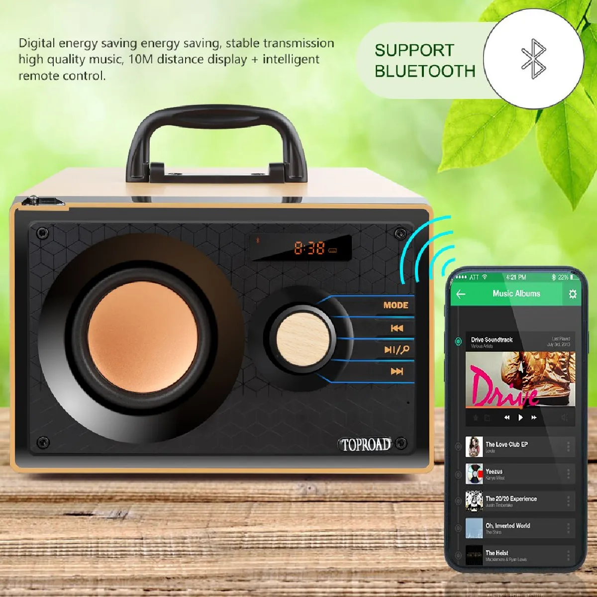 Universal Haut-parleur Bluetooth bois avec subwoofer