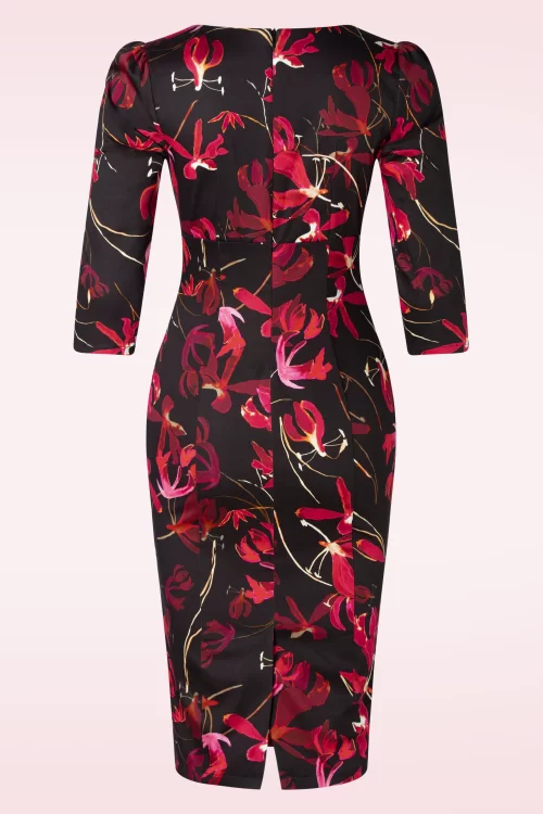 Hearts & Roses Lyla Floral pencil jurk in zwart en rood
