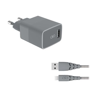 Force Power - chargeur secteur pour smartphone + câble USB A/Lightning - gris