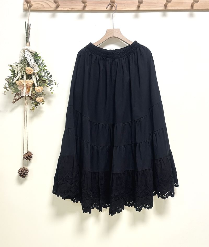 Santeh - Hoge taille effen kanten midi-lijn rok