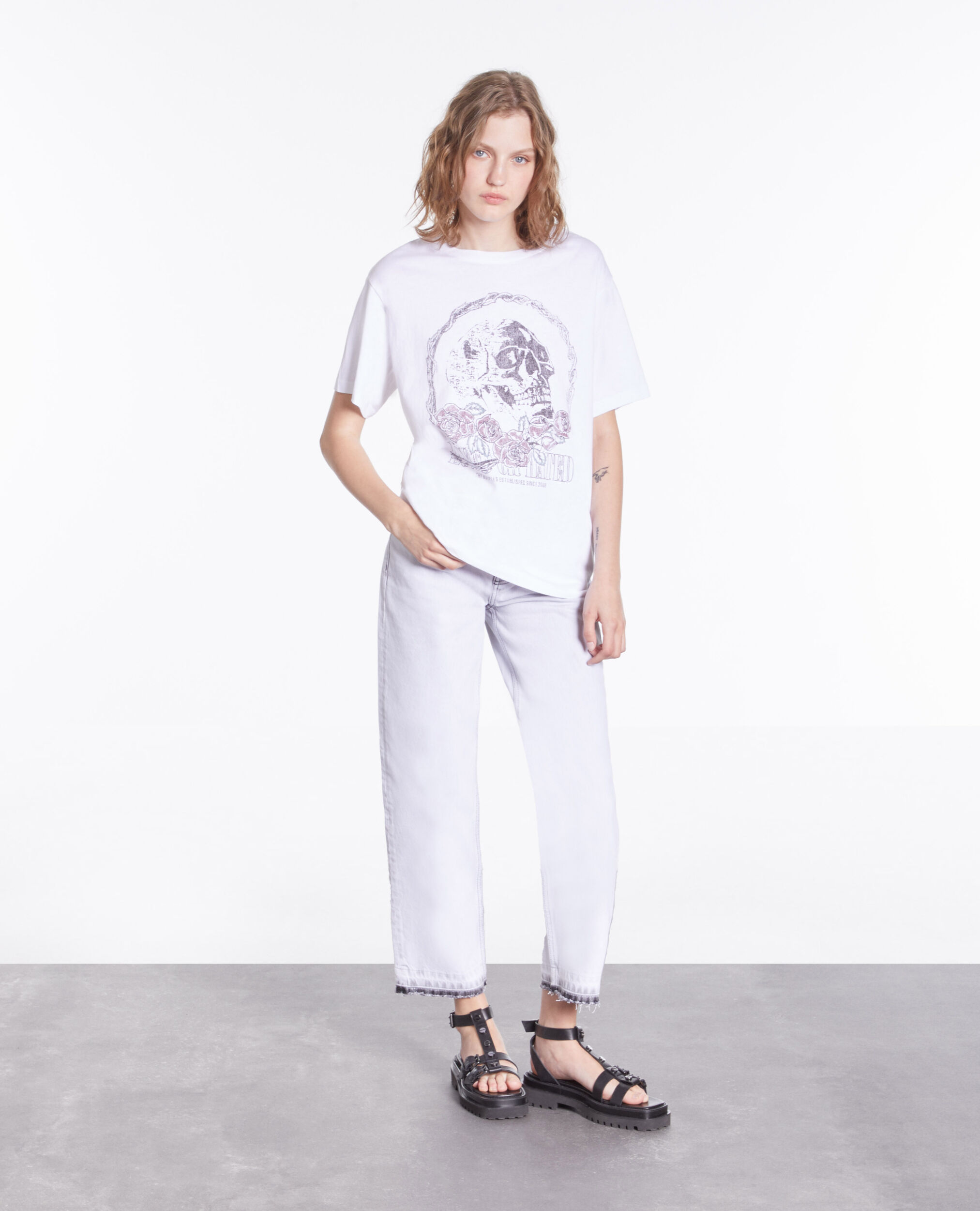 T-shirt blanc avec sérigraphie Vintage skull