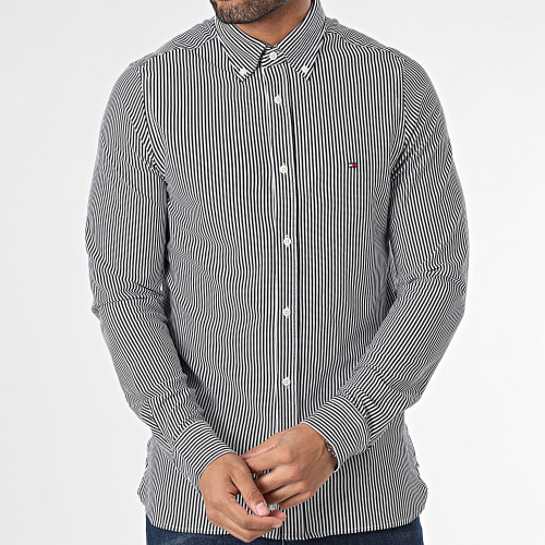 Chemise Manches Longues A Rayures 1985 0678 Blanc Bleu Marine