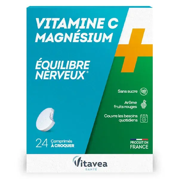 Vitavea Vitamina C + Magnésio Equilíbrio do Sistema Nervoso 24 Comprimidos Mastigáveis