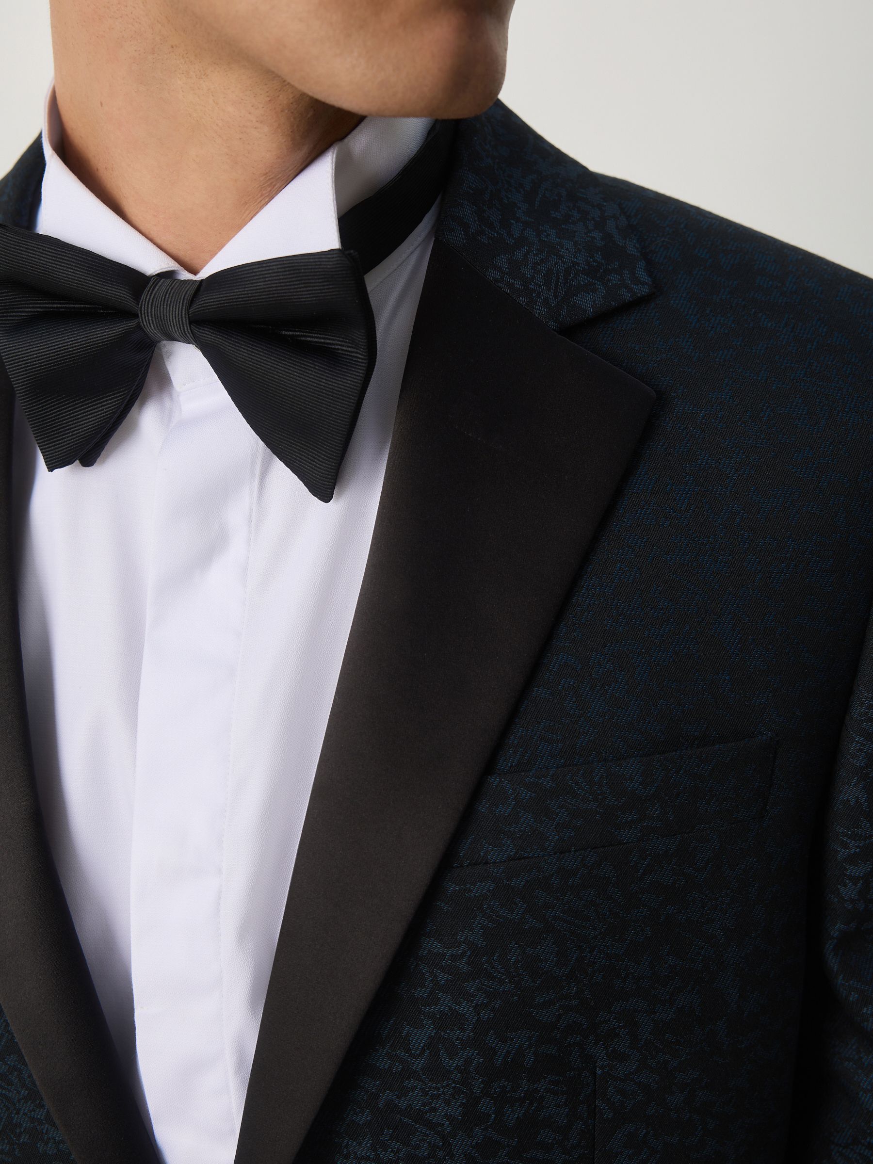 Donkerblauw - Slim Fit Jacquard Pattern Tuxedo Suit Jacket