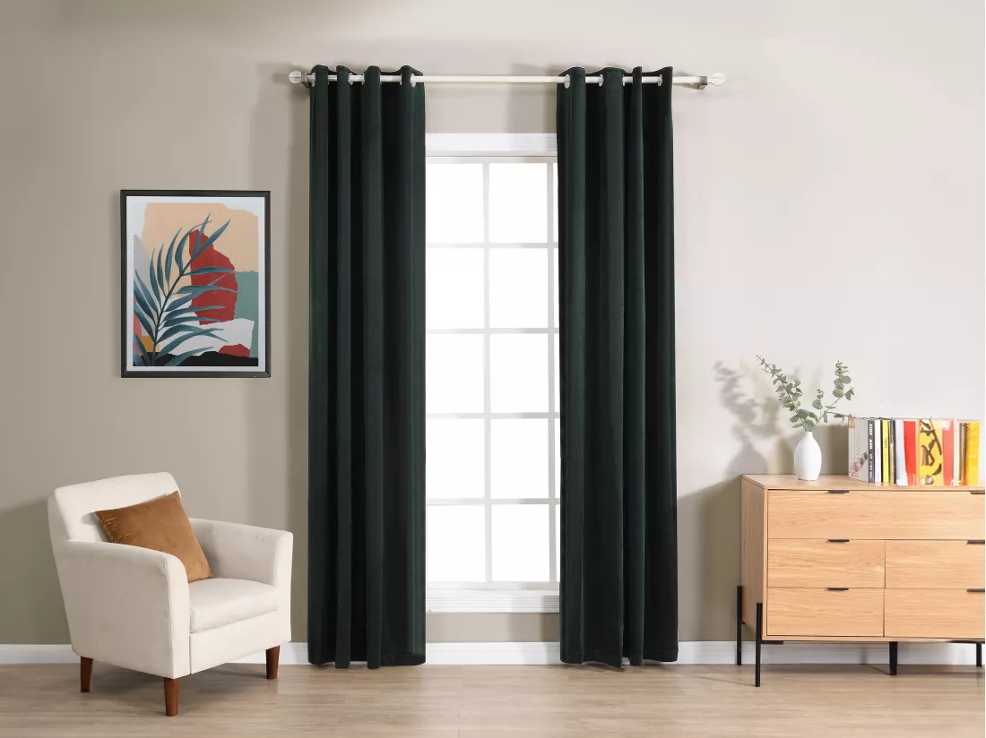Lot de 2 rideaux en velours - L. 135 x H. 260 cm - Vert sapin - KOLAMI