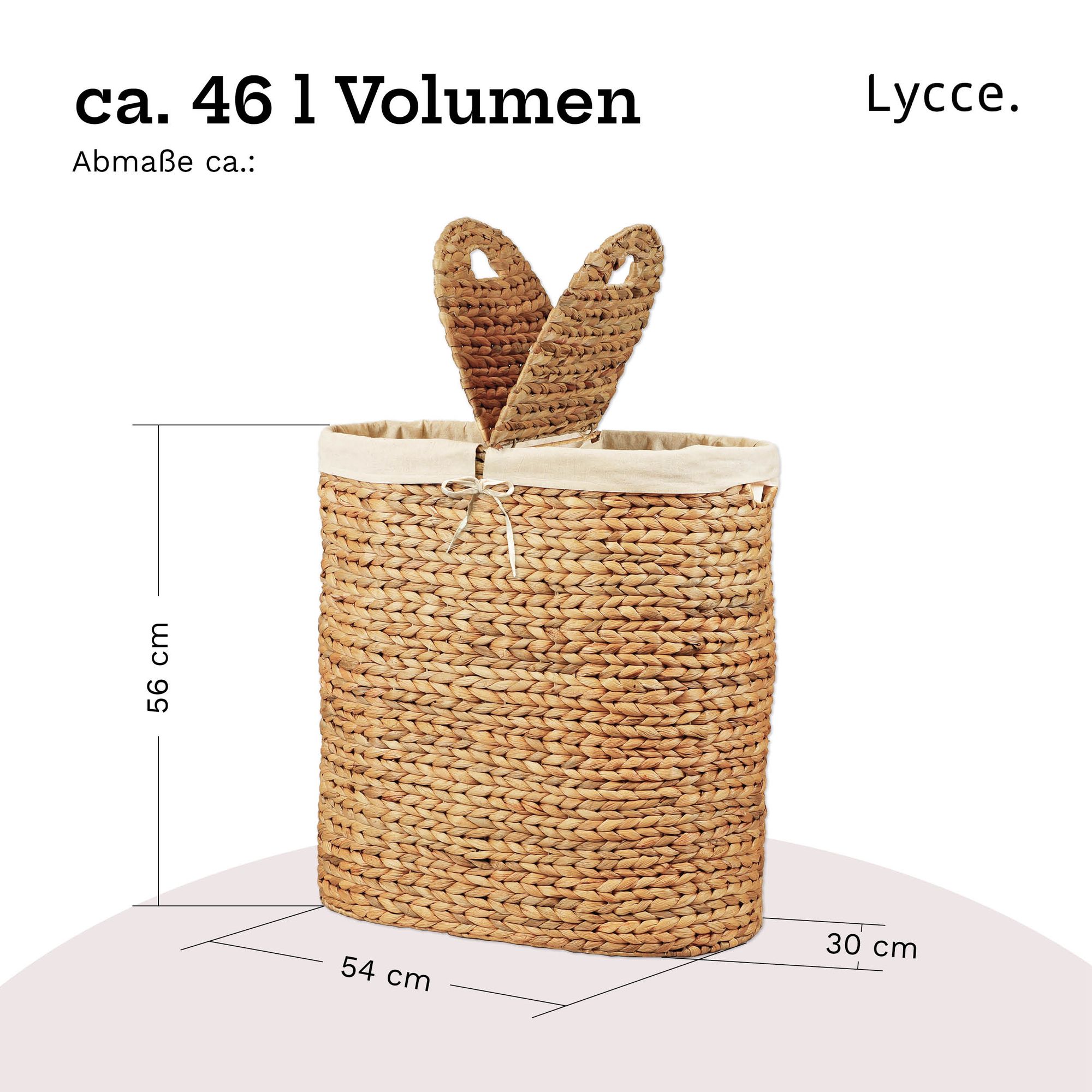 Lycce Wäschekorb aus Wasserhyazinthe, 2 Fächern, Deckel, Wäschesack