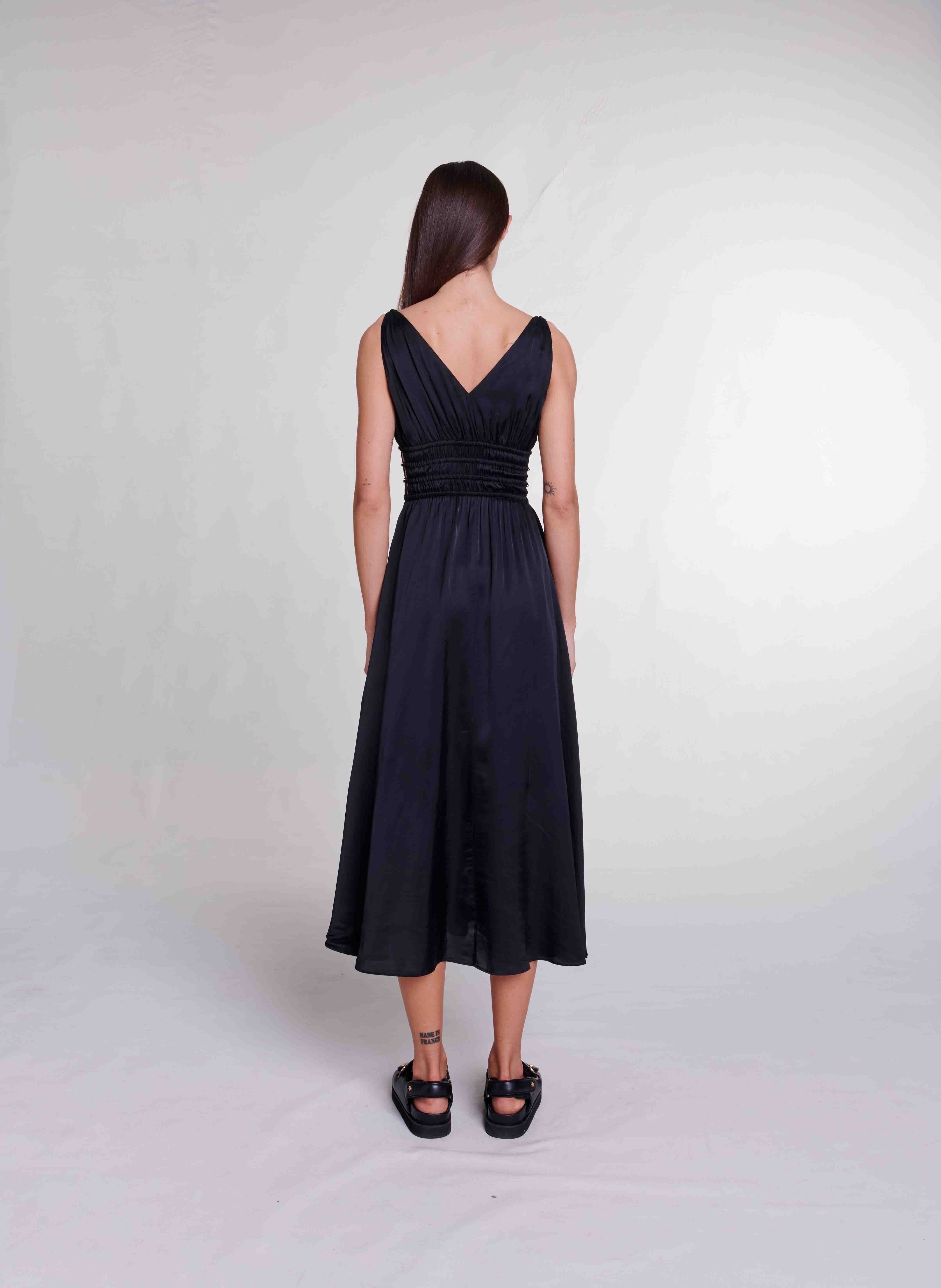 Robe longue col V| Noir