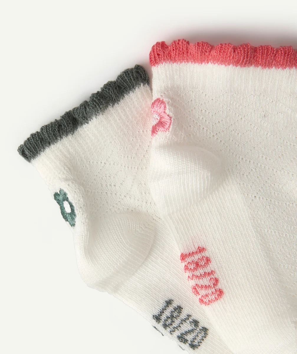LOT DE 2 CHAUSSETTES BÉBÉ FILLE EN COTON BIOLOGIQUE AVEC FLEURS