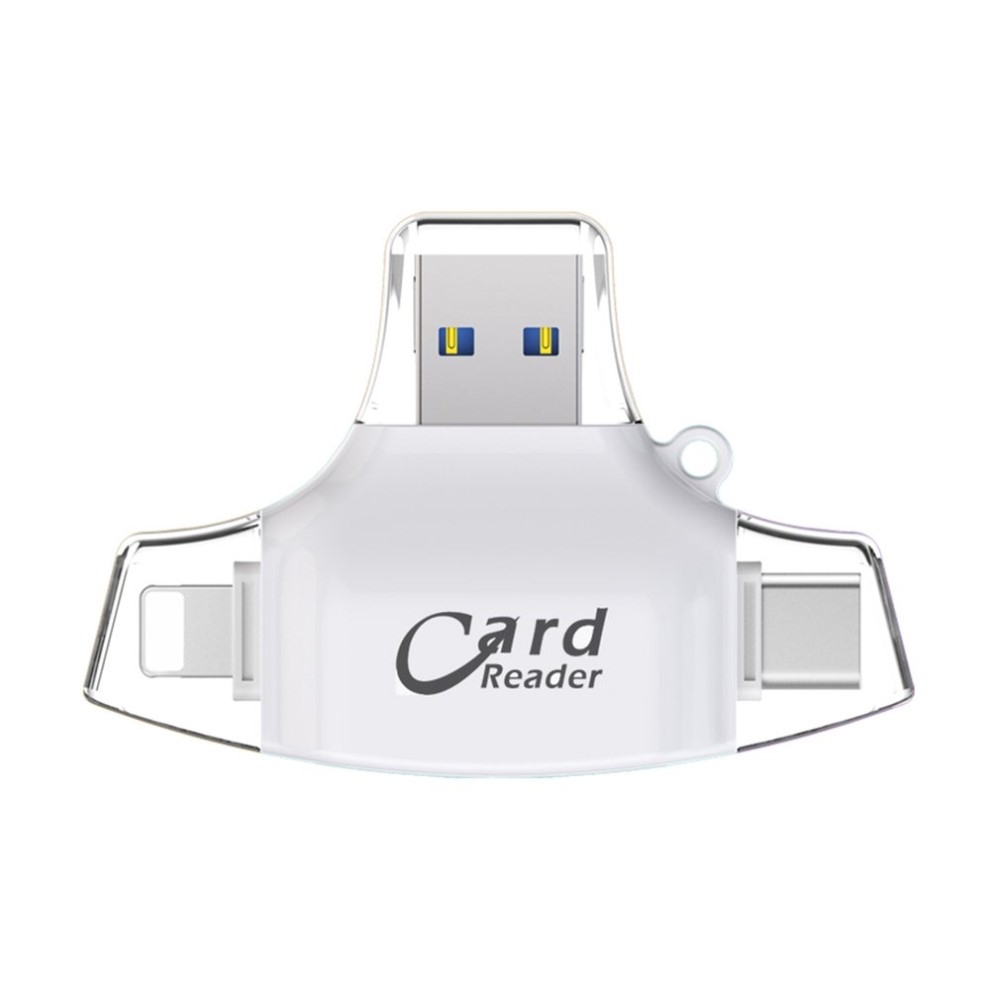 4in1 USB Mini Kartenlesegerät Card Reader Lightning / Micro USB / USB C / MicroSD & SD Karte - Weiss
