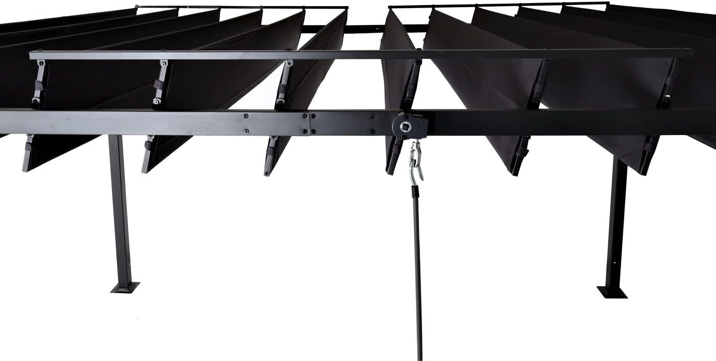 Pergola HWC-L40, Garten Lamellen-Pavillon Terrassenüberdachung, 8cm-Alu-Gestell Stoff/Textil, 3x3m anthrazit
