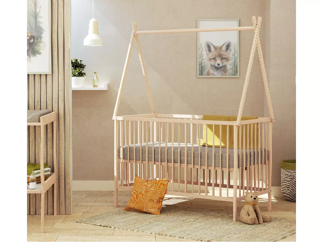 Lit tipi 60x120 en bois Hêtre brut