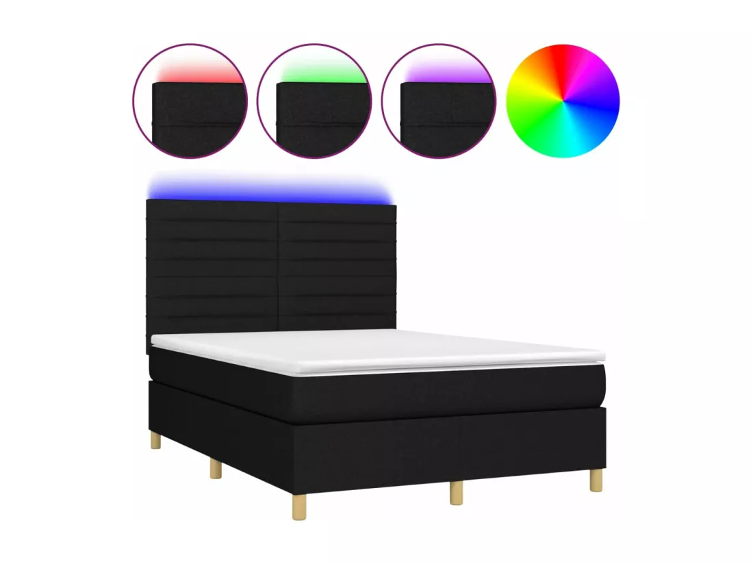 Sommier tapissier avec matelas et LED Noir 140x190 cm Tissu