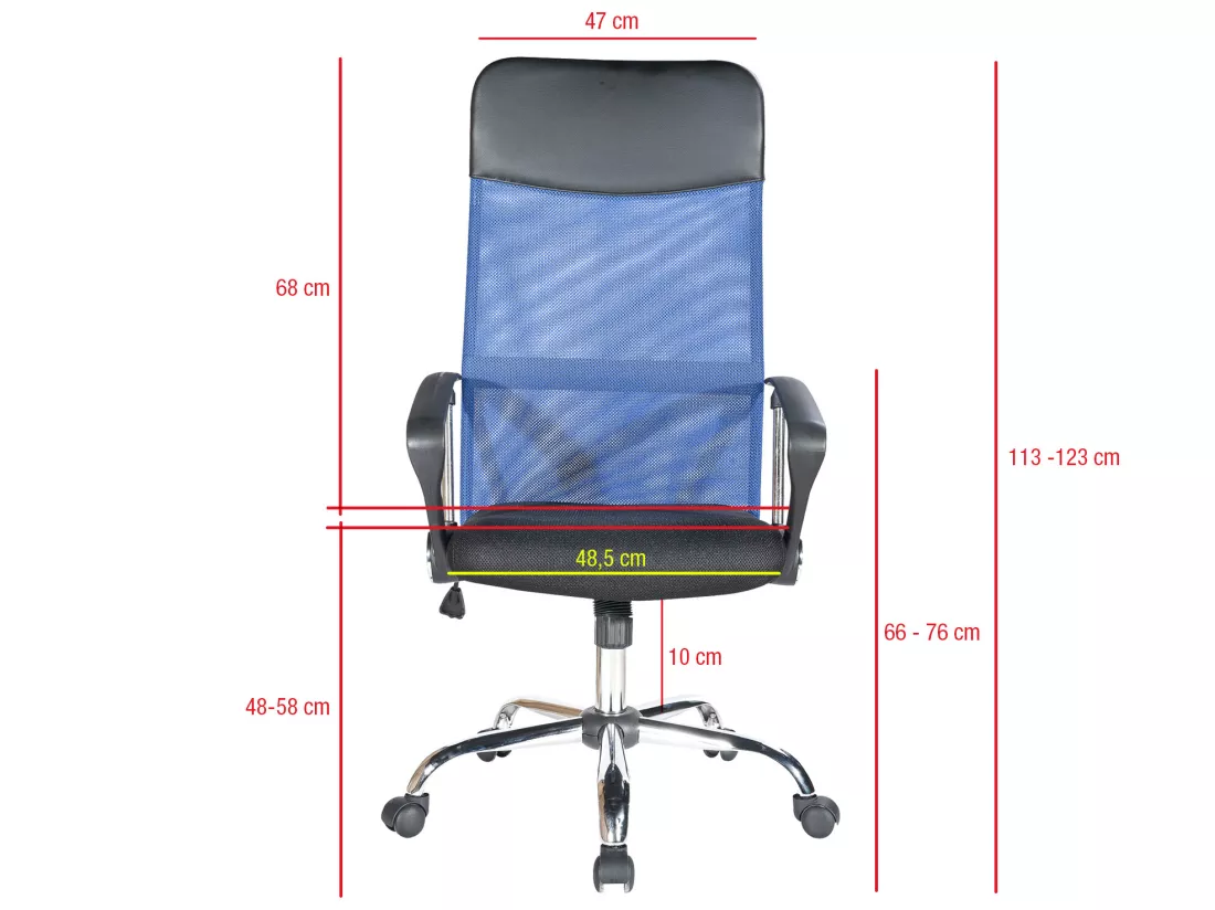 Chaise De Bureau Noir Bleu Tissu Respirant Pu 113 /123x57,5x58,5