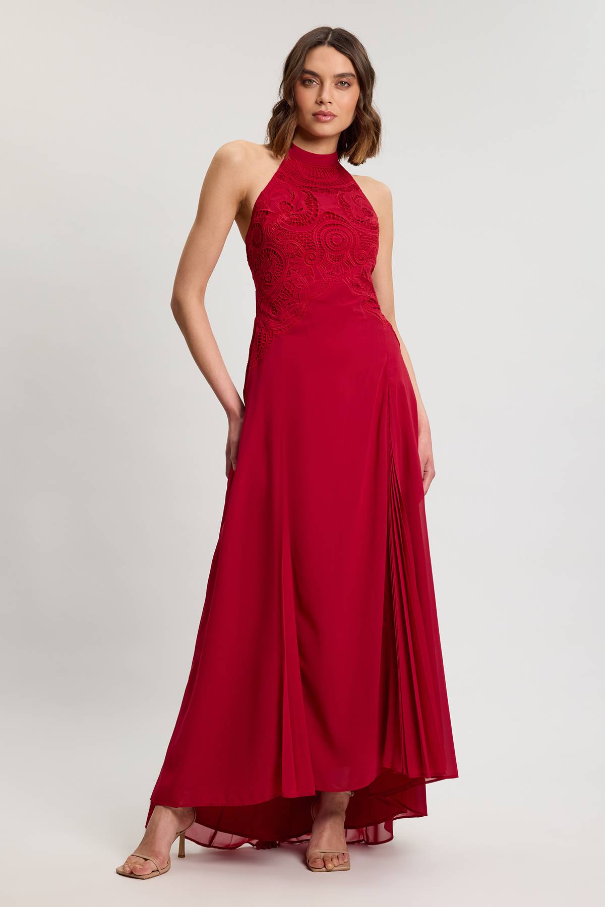 KarenMillen Robe Maxi Tissée Brodée Avec Découpes Ajourées Et Godets Plissés