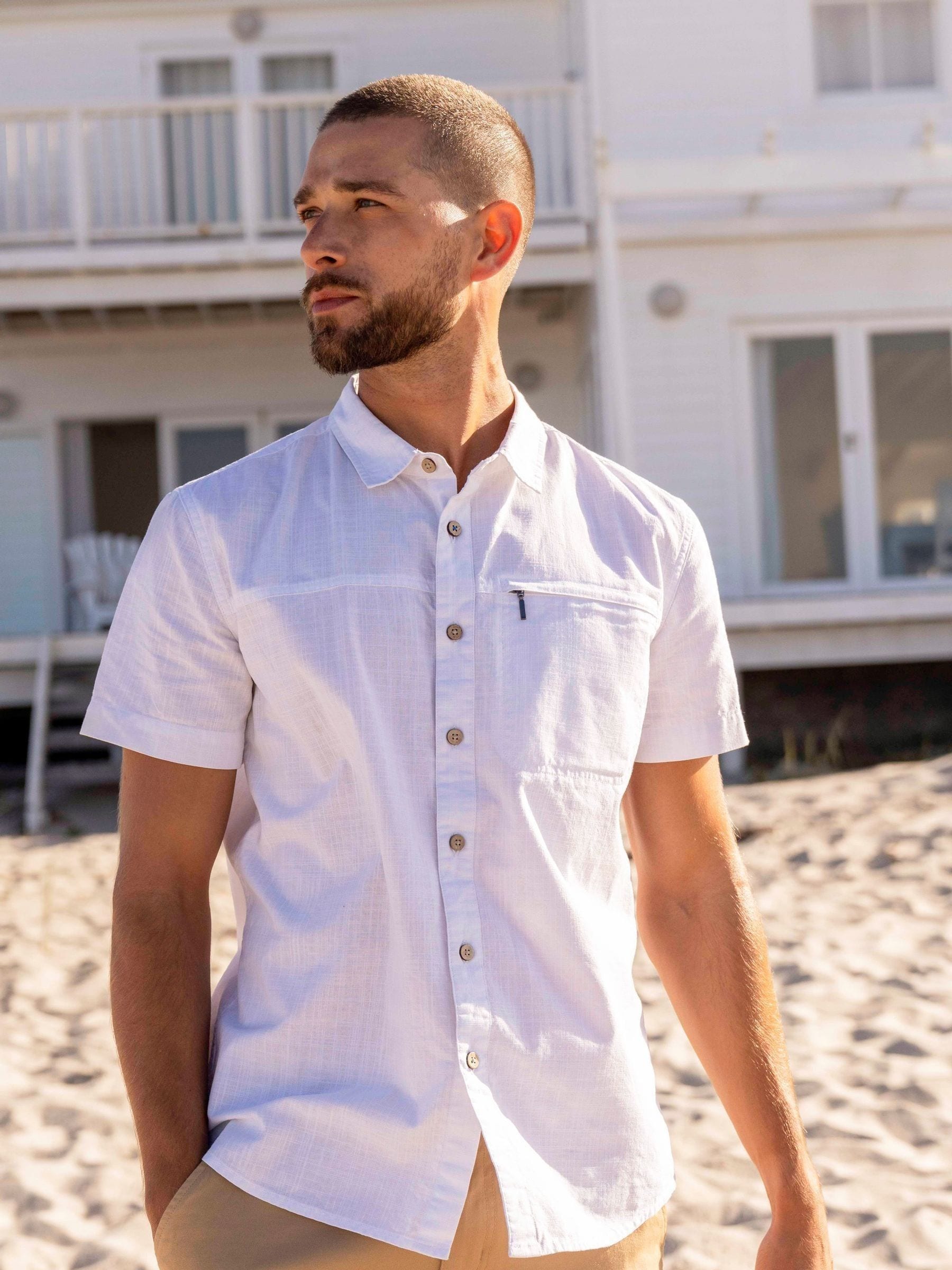 Wit - Mountain Warehouse Mens Coconut Slub Texture Short Sleeve 100% Cotton Shirt