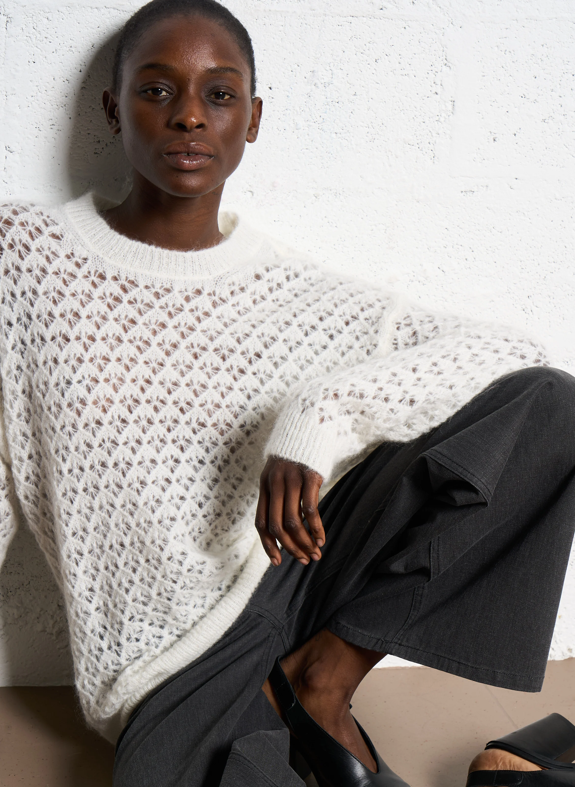 MELCHIA - Pull droit en mohair mélangé | Blanc