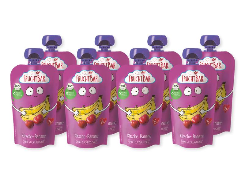 Fruchtbar Quetschbeutel Kirsche, Banane 8 x 120g Bio-Fruchtpüree mit Obst