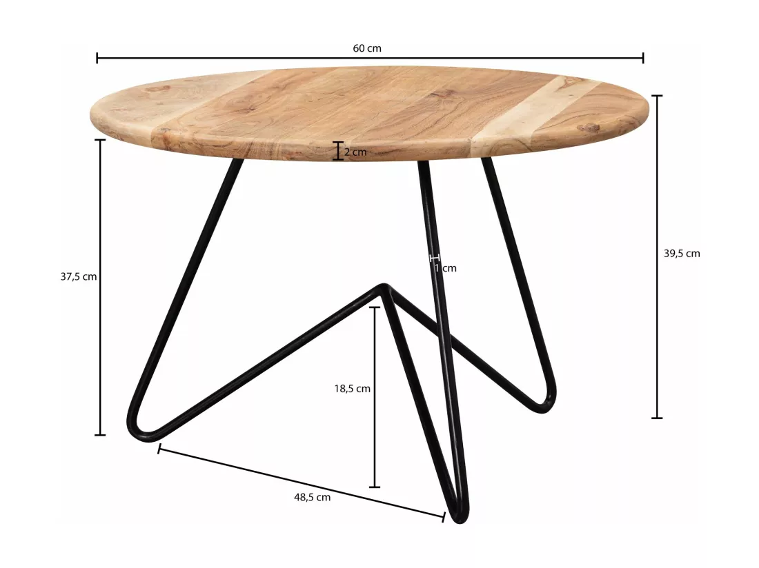 Table basse 60x39,5x60 cm en bois massif / métal acacia