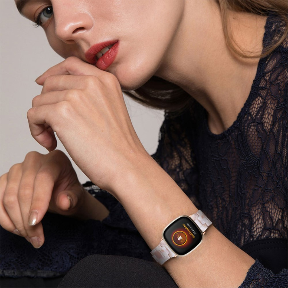 Fitbit Versa 3 / Sense Resin Armband mit Faltschliesse (Gelenkumfang: 180-210mm)  - Rosa / Weiss