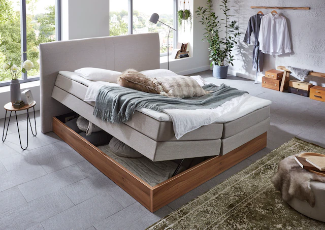 Home affaire Boxspringbett »Blomen« mit Walnuss-Dekor, mit Bettkasten, verschiedene Härtegrade, mit Topper
