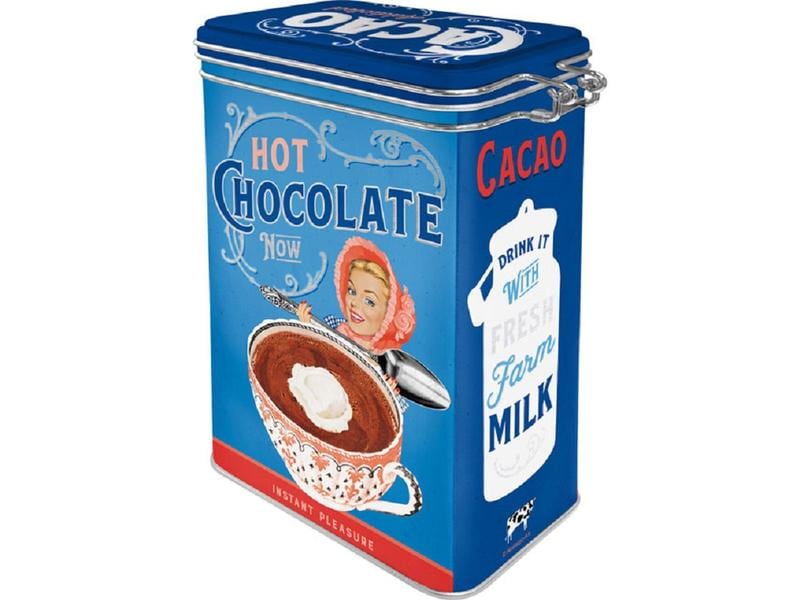 Nostalgic Art Vorratsdose Cacao 1.3 l, Blau/Rot/Weiss Retro-Kaffeedose mit Clipverschluss