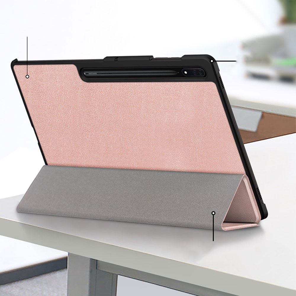 Samsung Galaxy Tab S9 Ultra Flipcase Hülle Ledertasche mit Aufstellfunktion Litchi Look   S-Pen Halterung - Roségold