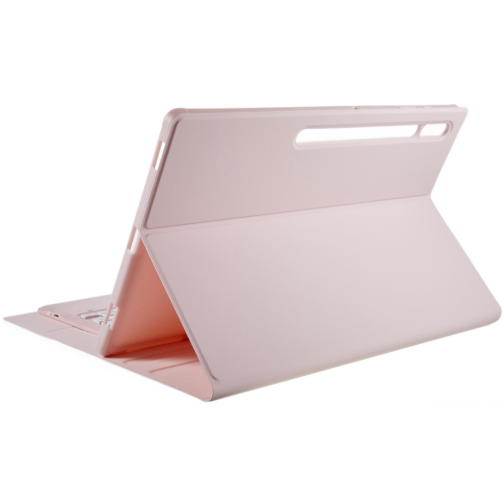 Samsung Galaxy Tab S8 Ultra Leder Tasche mit abnehmbarer Bluetooth Tastatur Keyboard   S-Pen Halterung (QWERTY) - Rosa
