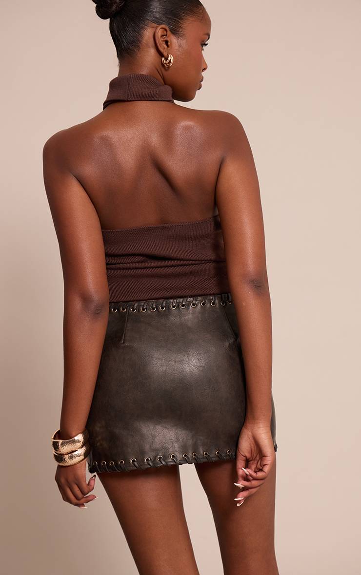 Noir Mini-jupe Tressée En Synthétiquecuir