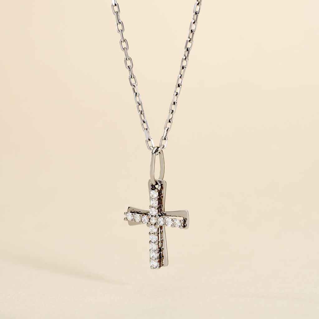 Pendentif Canice Croix Or Blanc Oxyde De Zirconium
